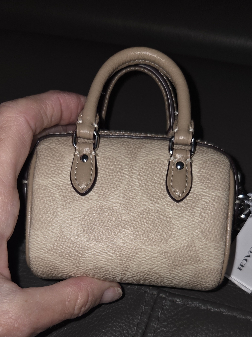 Coach Mini Satchel Keyring in Taupe Beige - Picture 2 of 6